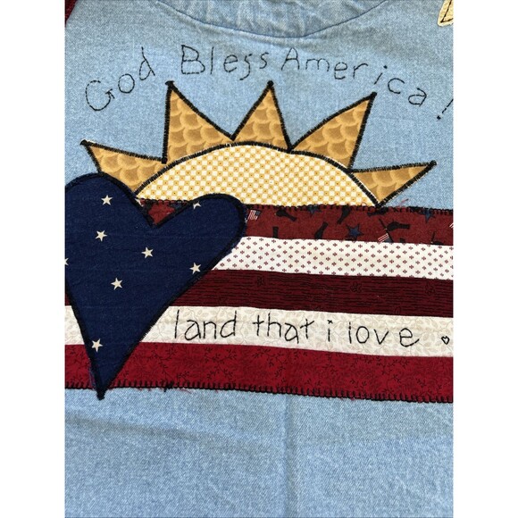 Vintage 90s Patchwork Denim Boho Vest Top One Size Blue America Flag USA - Picture 6 of 6